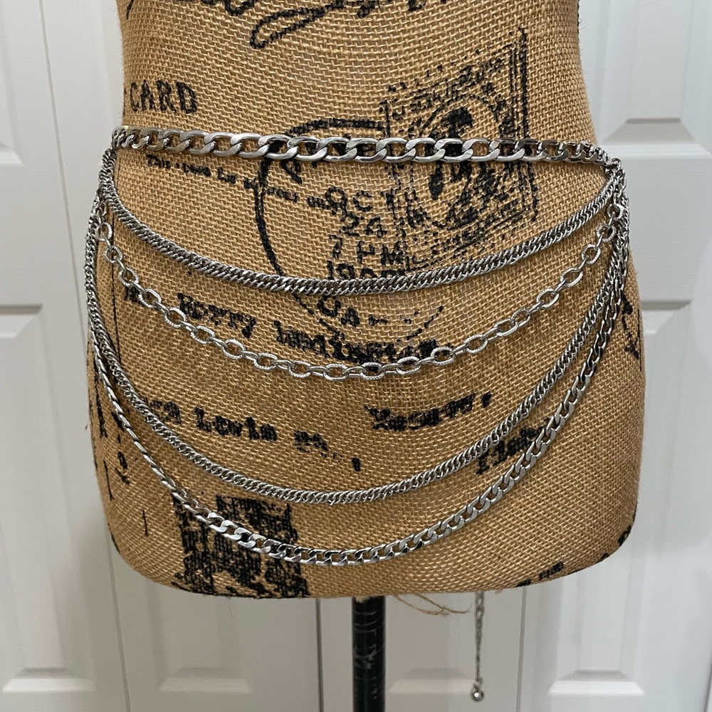 Multi-Layer Silver Chain Body Belt